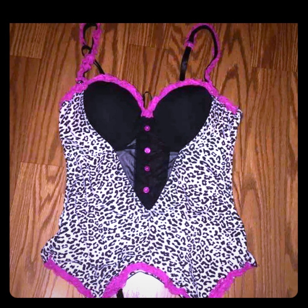 Leopard hot pink lace teddy lingerie